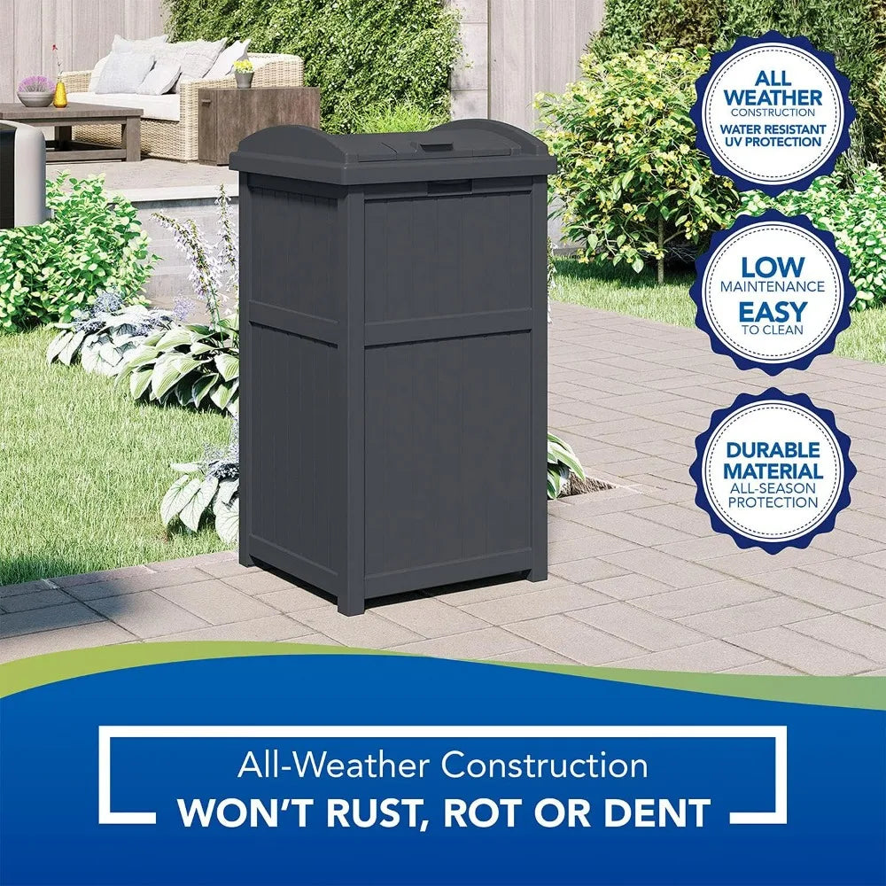 Suncast 30 Gallon Outdoor Trash Hideaway Resin Refuse Container Lid Cyberspace Concealed Waste Storage Patio Backyard Garden