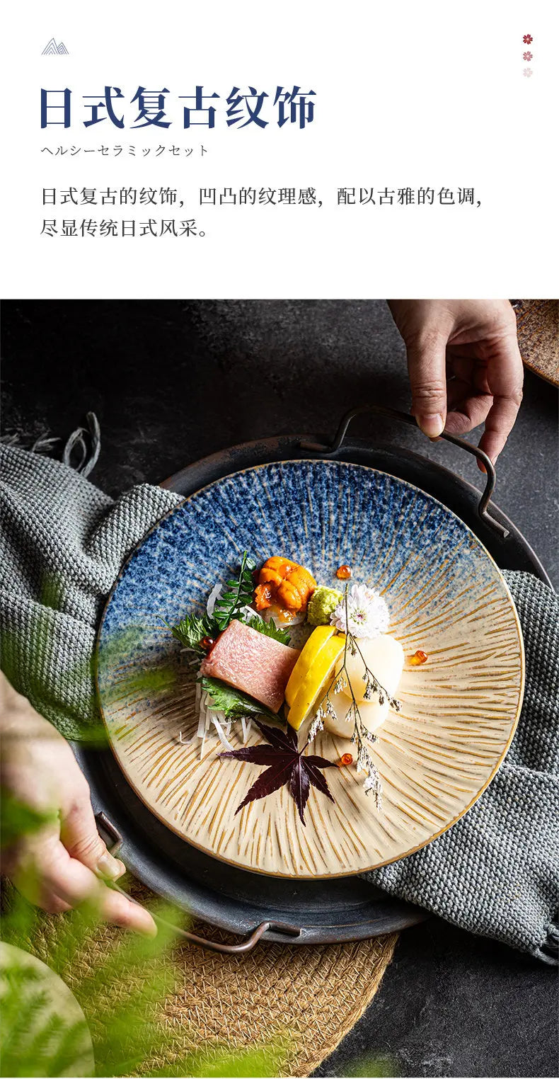 Ceramic Steak Plates Set Dinnerware Underglaze Flat Round Plates for Home Kitchen Restaurant Service