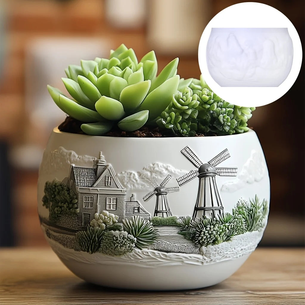 Witch Magic House Relief Pumpkin Succulent Plant Flower Pot Resin Mold  House Relief Storage Box Castle Candle Cup Gypsum Molds