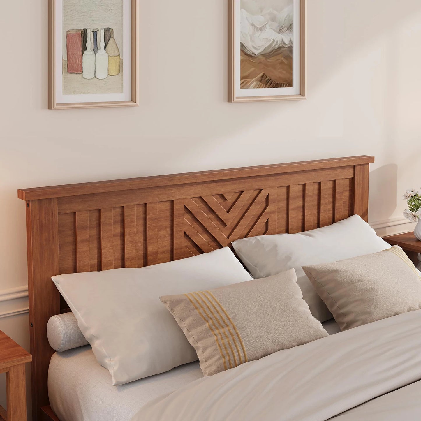 Modern Wooden Platform Bed Frame Featuring Curved Headboard Storage