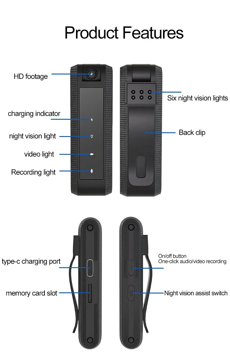1080P HD DV Professional Bodycam  Mini Body Camera Digital Voice Video Recorder Small Micro Sound Recording Device STTWUNAKE