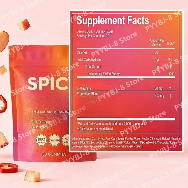 Hormonal Balance Gummie Peach Flavor Contain Chili Pepper and Maca Root Extract Support Daily Health & Energy Recovery