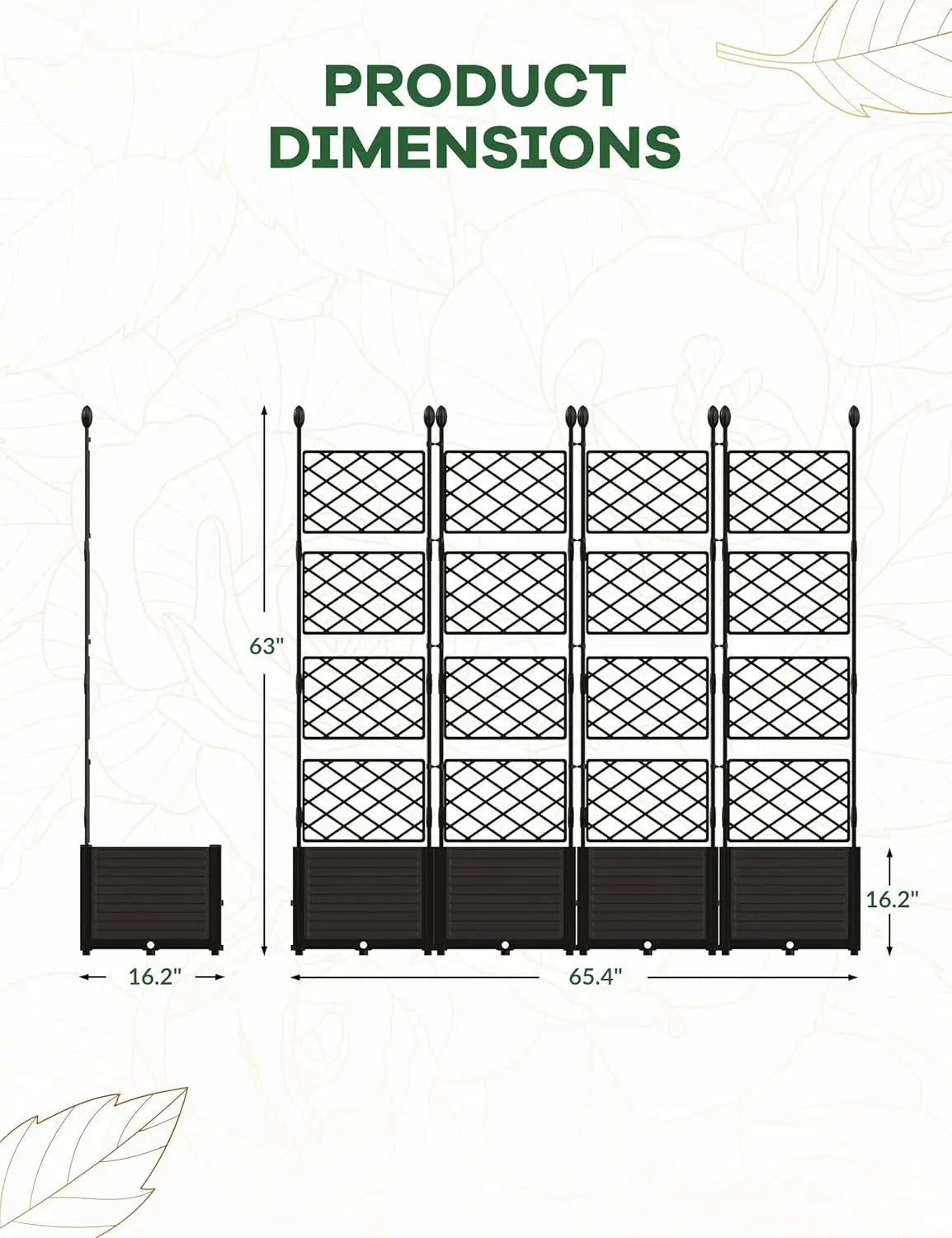 Plastic Planter Box w/ Trellis Rack 5.25FT Tall Raised Garden Bed Drainage for Outdoor Balcony Patio Flower Vegetable Planting