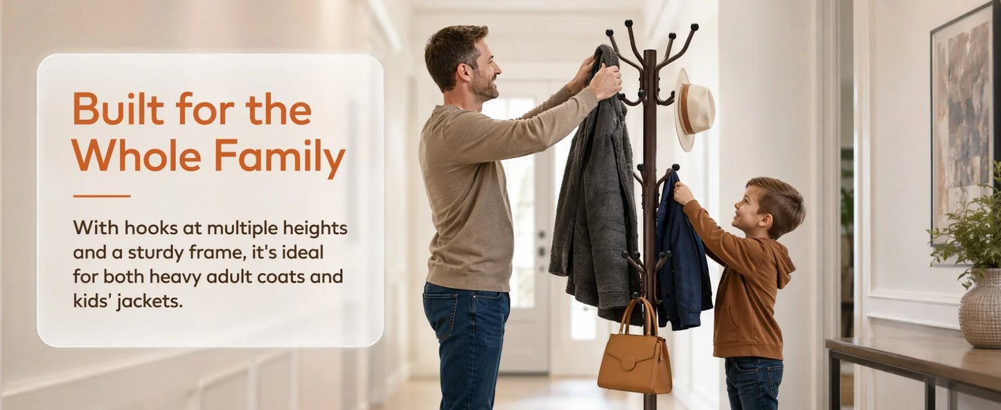 1/2Pcs Coat Rack with 14 Hooks, Freestanding Coat Rack Stand for Entryway, Hallway, Bedroom, and Office, Metal Coat Tree & Hat Rack for Coats, Hats, and Bags