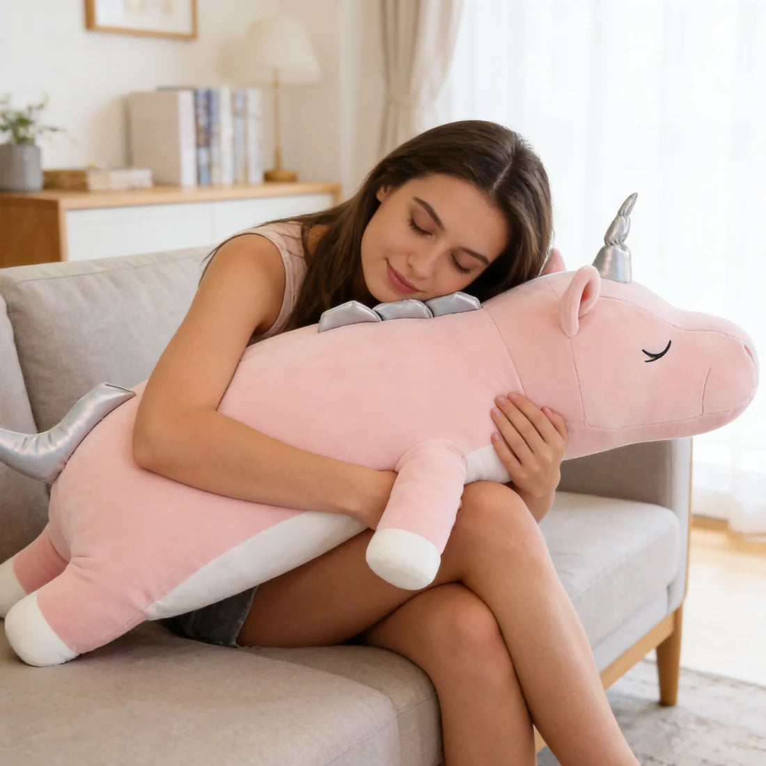 SNOWOLF Long Unicorn Hug Pillow, 35'' Stuffed Animal Body Pillow, Pink Cute Unicorn Plush Cushion, Sofa Pillow