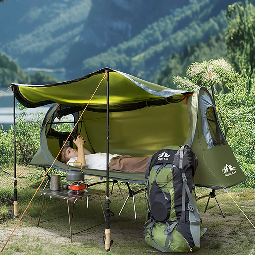 Night Cat Pop-up Camping Tent: 1 Person Tent Waterproof Instant Easy Setup Tunnel Tent Fits for Camping Cot (Excluded)