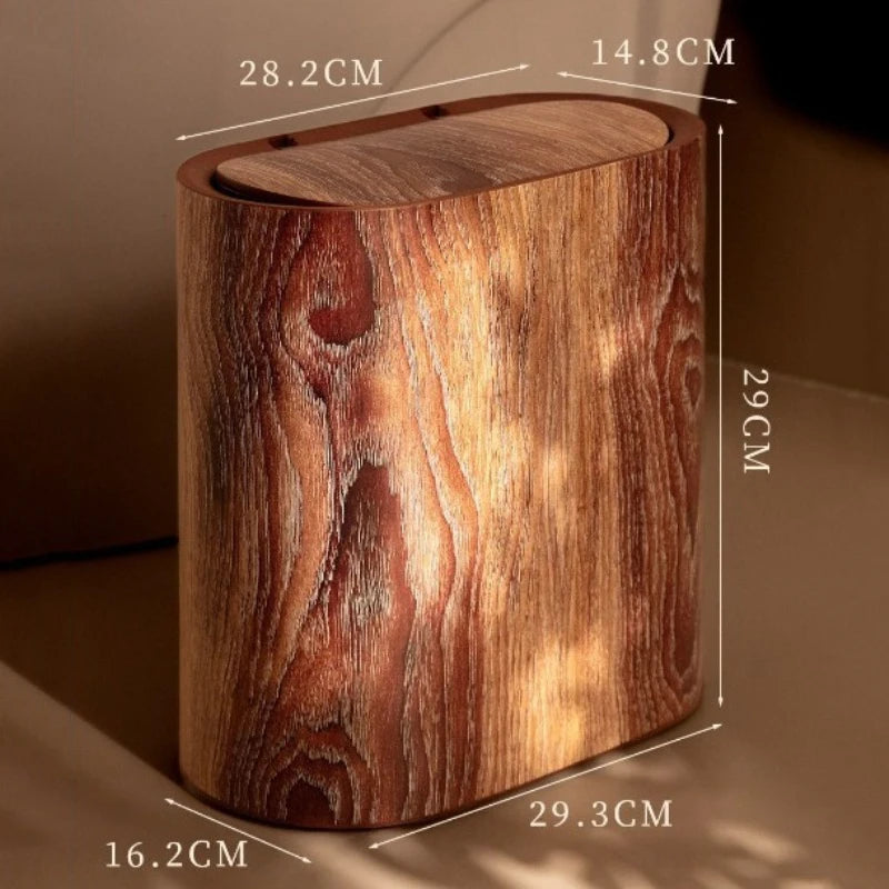 Wood Grain Trash Can with Lid Bathroom Litter Bins Large Capacity Wastebasket Living Room Toilet Retro Household Recycle Bin