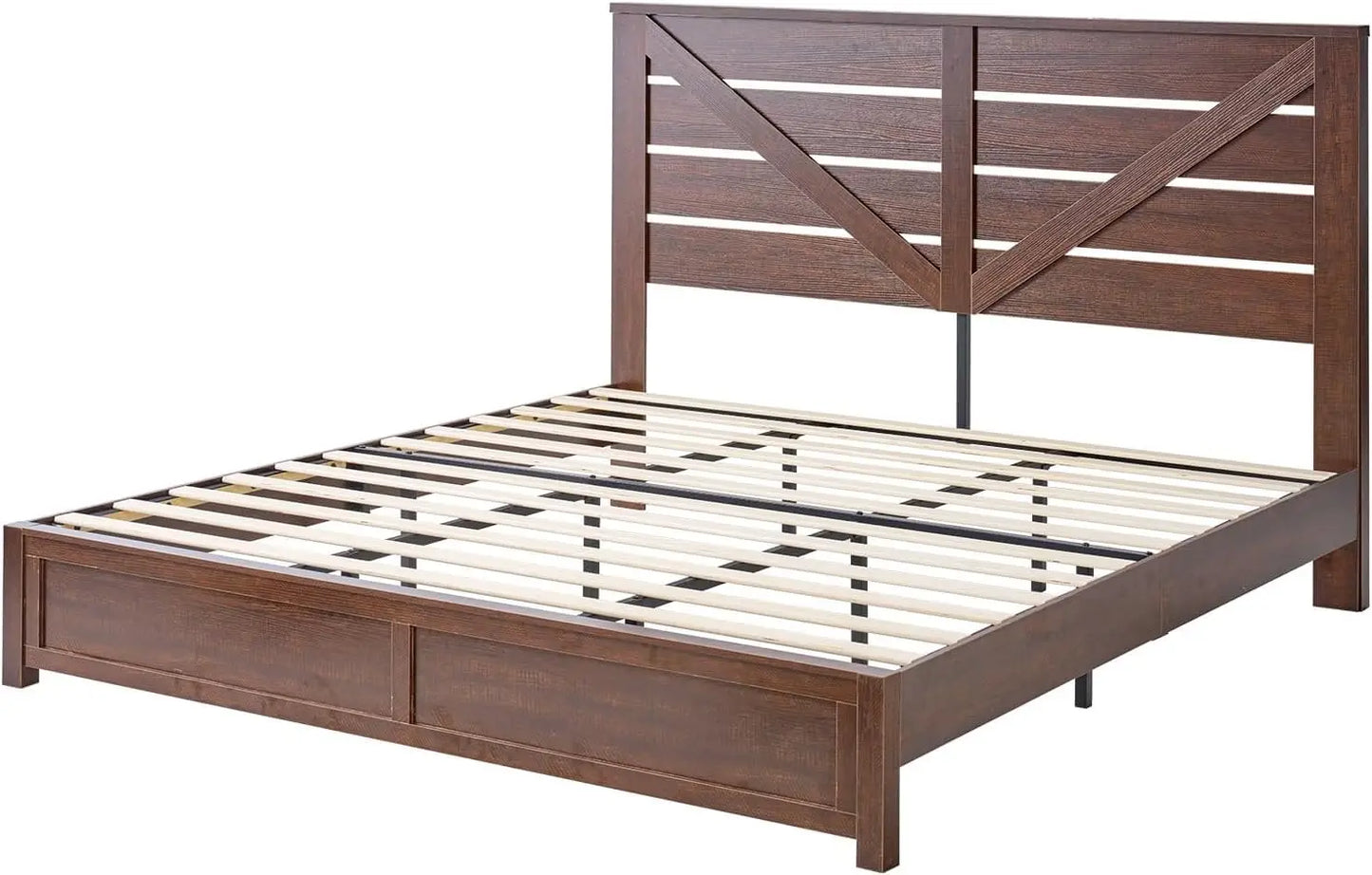 King Size Bed Frame with 49.2" Barn Door Headboard and Footboard, Rustic Farmhouse Platform Bed Frame with Wood, Customized