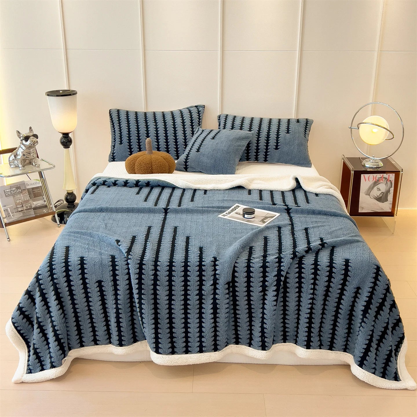 Reversible Sherpa Blanket Ultra Soft Warm Fleece For Home