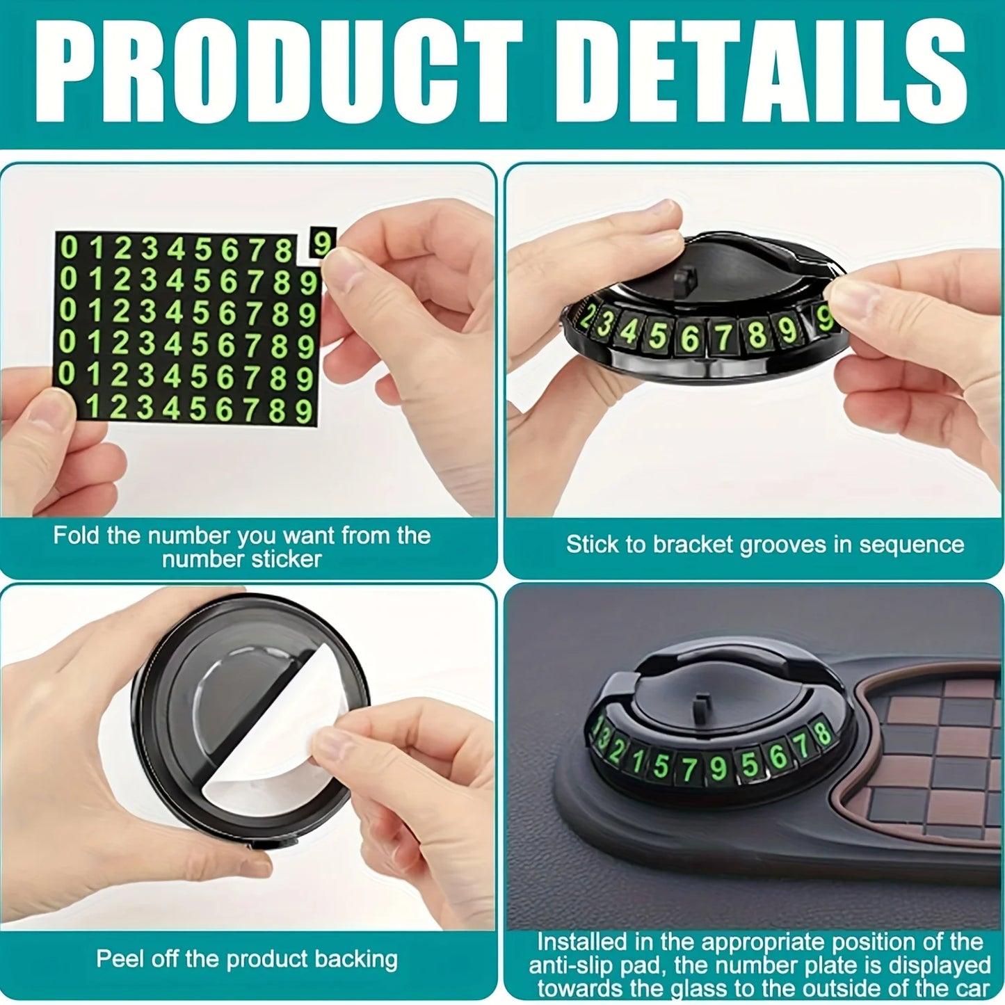360 ° rotatable car anti-skid pad with phone holder and parking number - anti-skid dashboard manager for storing keys, phones and navigation, durable black car interior design, car phone holder, navigation aids, fun design,