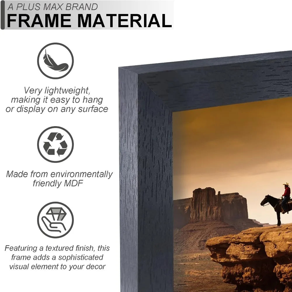 Modern Square 8"X8" Photo Frame, Light‑Weight Textured Black Engineered Wood Wall Hanging Frame with HD Clear Cover