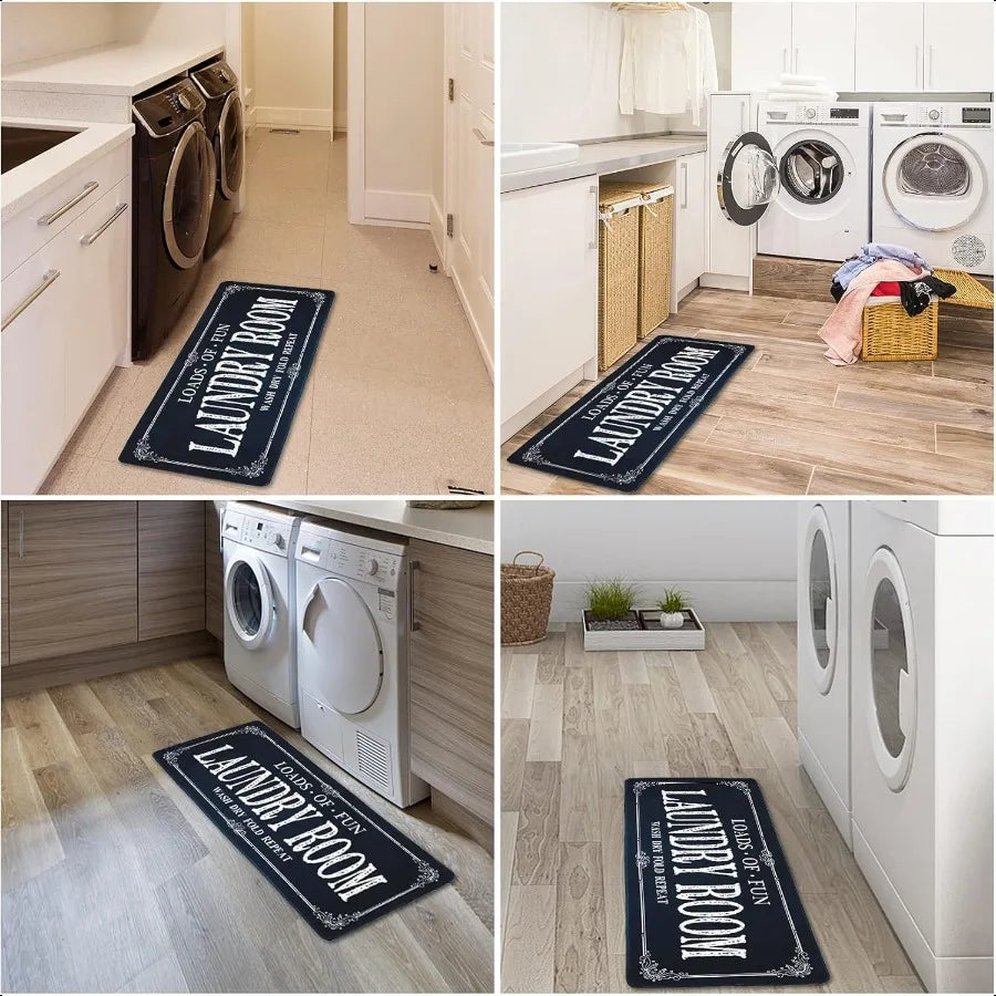 Non Slip Laundry Runner Rug Farmhouse Kitchen Floor Mat for Mudroom Bathroom Black 20 x 47 Inches