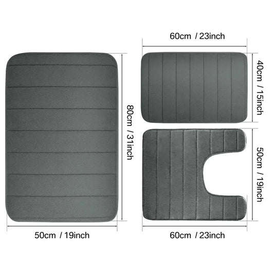 Black Memory Foam Bath Mat Soft Comfortable Super Water Absorption Non-Slip Thick Machine Washable Easy to Dry Home Floor Rug