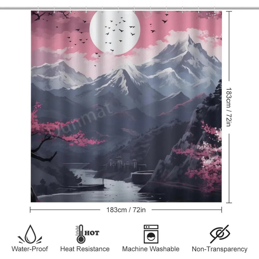 elegant watercolor cherry blossom shower curtain and rug set - nature-inspired bathroom decor with waterproof feature