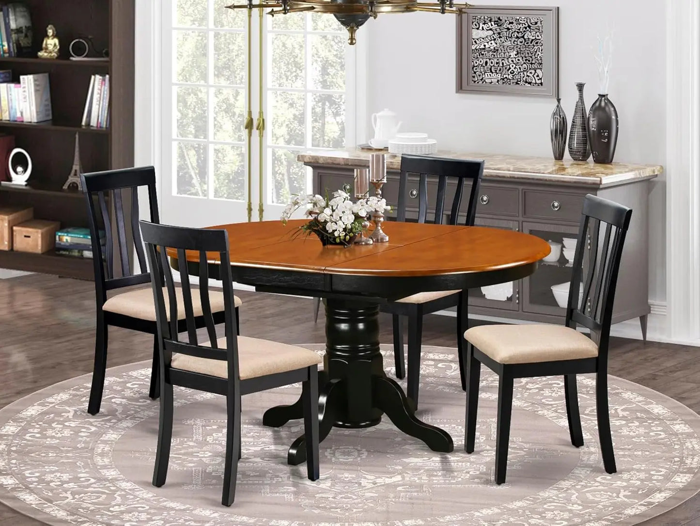 Dining Table Set With Butterfly Leaves And Linen Chairs