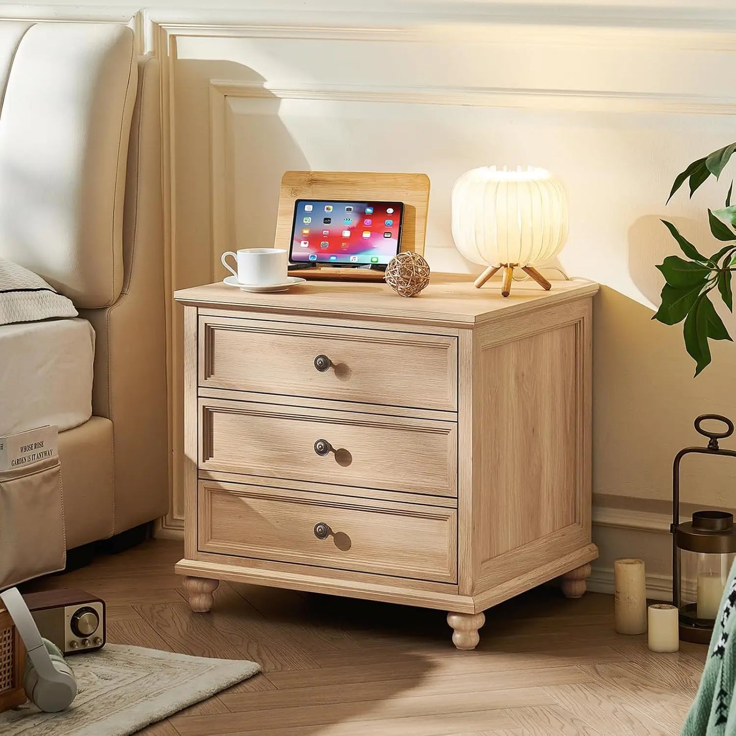 2 Pack Farmhouse 3 Drawer Bedside Cabinet, Wooden End Night Table With Metal Handles 24"W For Indoor Storage