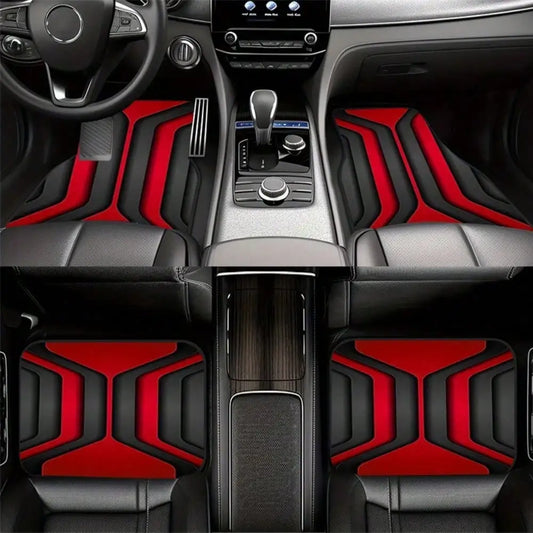 2pcs/4pcs Cool Red and Black Printed Car Floor Mats | Durable Polyester,  Universally Applicable for Trucks, Sedans, SUVs