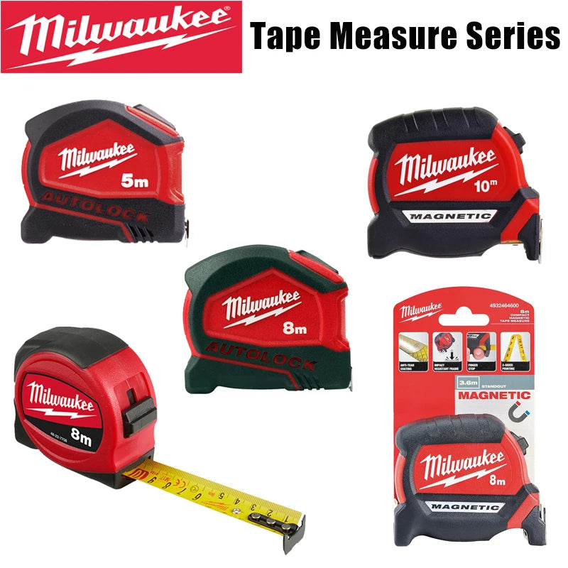 Milwaukee Tape Measure Series 5m/8m/10m AutoLock Magnetic Heavy Duty Measuring Tape for Construction Woodworking DIY