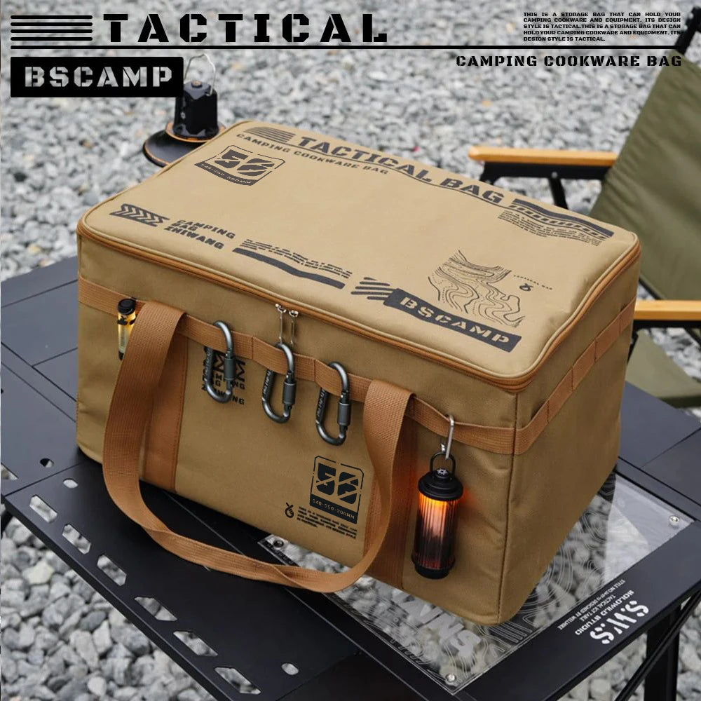 30L/42L/56L Insulated Waterproof Tactical Camping Bag Foldable Outdoor Picnic Tableware Storage Box Large Capacity Field Cookwar