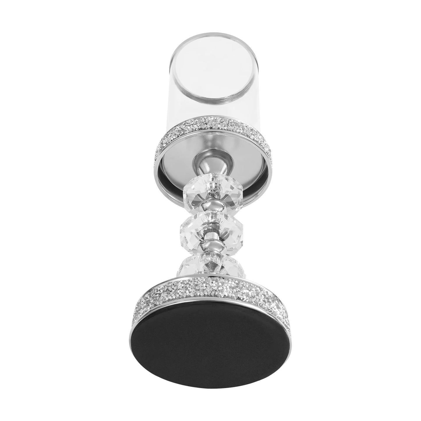 Crystal Candle Holder with Windproof Glass Cover, Hexagon Crystal Ball Candlestick with Anti-Tip Magnet Base, Tabletop Centerpiece Decor for Home Wedding Party, Silver/Clear