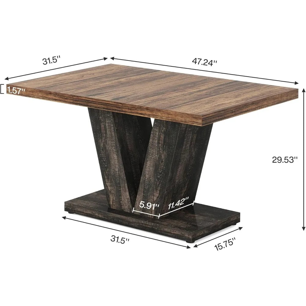Farmhouse Wood Dining Table With Sturdy Pedestal For Home