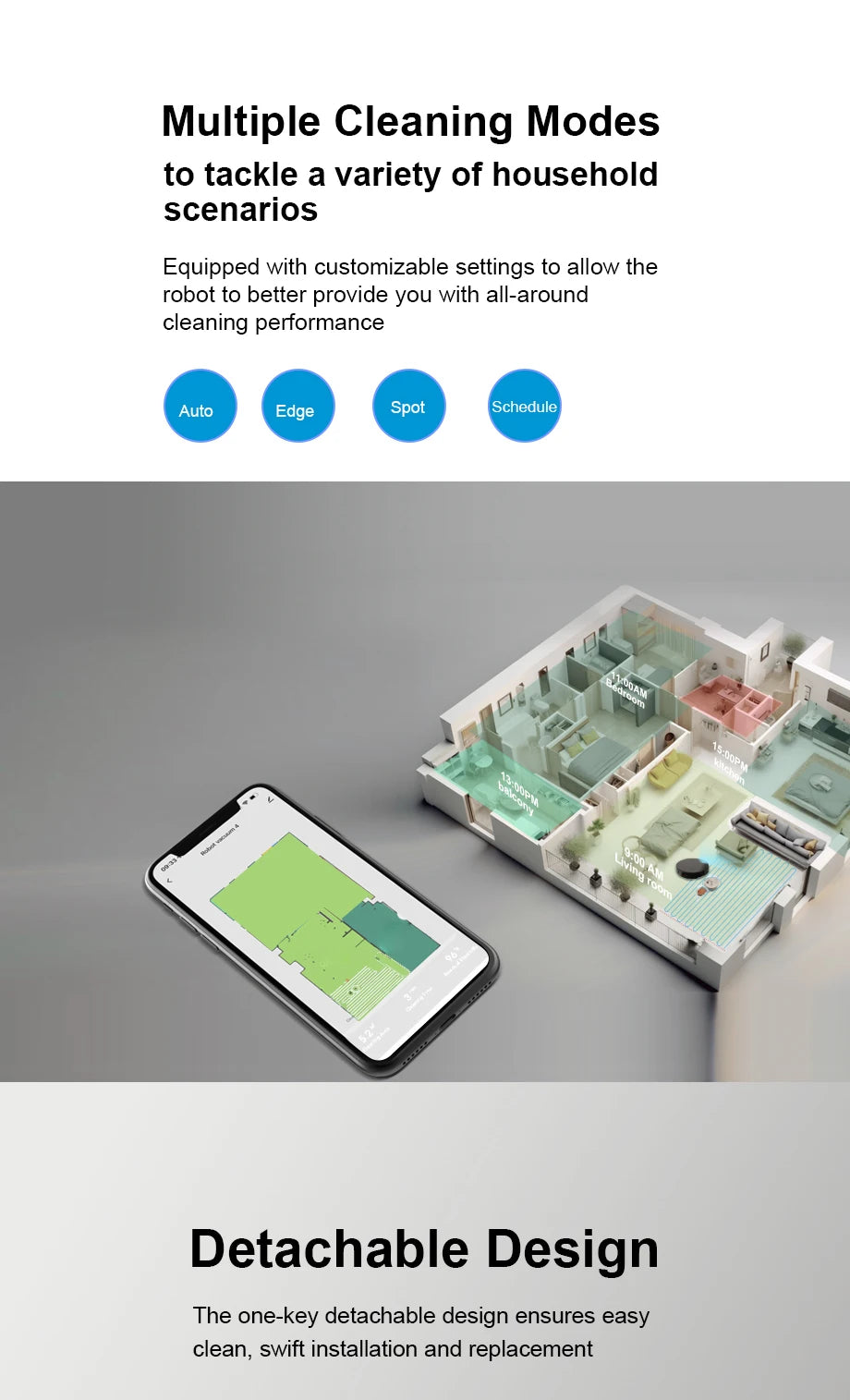 Robot Vacuum Cleaner Combo and Mop 6000PA Strong Suction  Robotic App& Remote Control Self-Charging Smart Mapping for Pet Hair