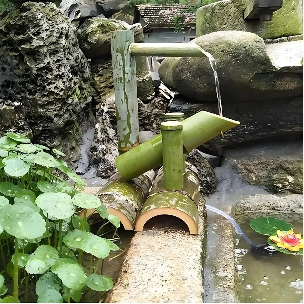 Handcrafted Bamboo Outdoor Water Fountain for Japanese Garden Decor