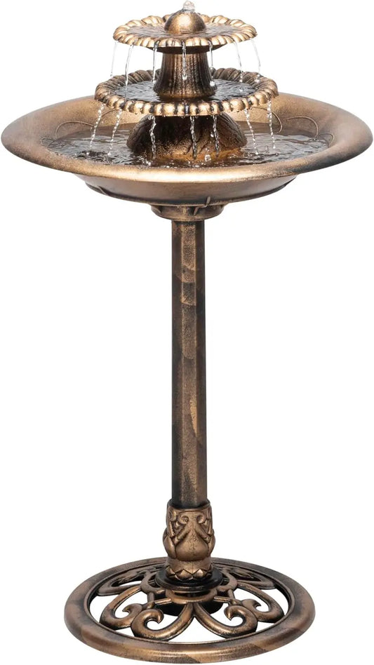 TEC106-BZ 35” Tall 3-Tier Pedestal Water Fountain with Birdbath in Vintage – Outdoor Garden Fountain for Yard, Patio, Deck Decor
