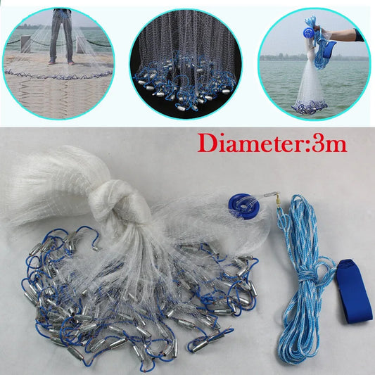 10FT Hand Cast Netting Twine Durable Fishing Cast Net Bait Easy Throw with Strong Nylon Trap and Sinker Perfect for Mesh Underwate