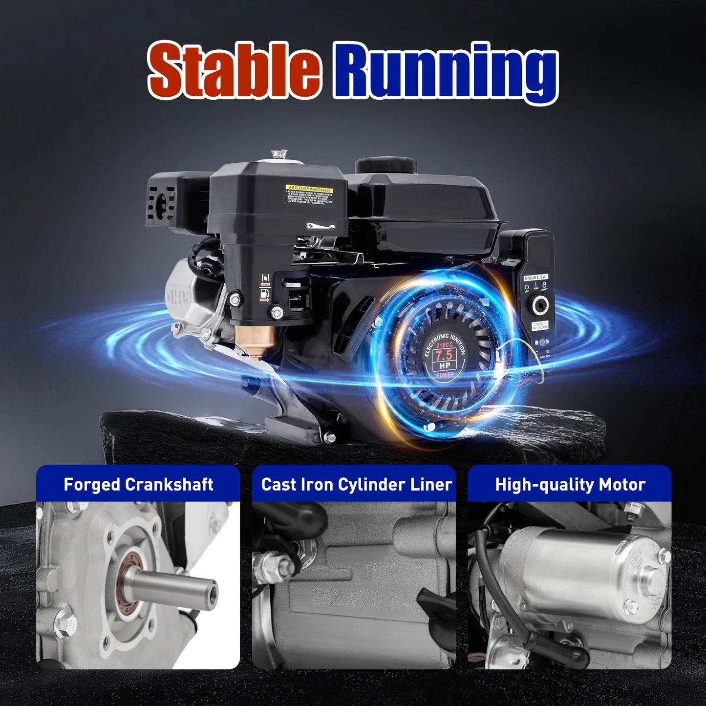 7.5HP 4 Stroke Gas Engine Go Kart Motor Engine, 212CC OHV Air Cooled Pullstart Motor Single Cylinder Gas Engine (3600RPM Speed)