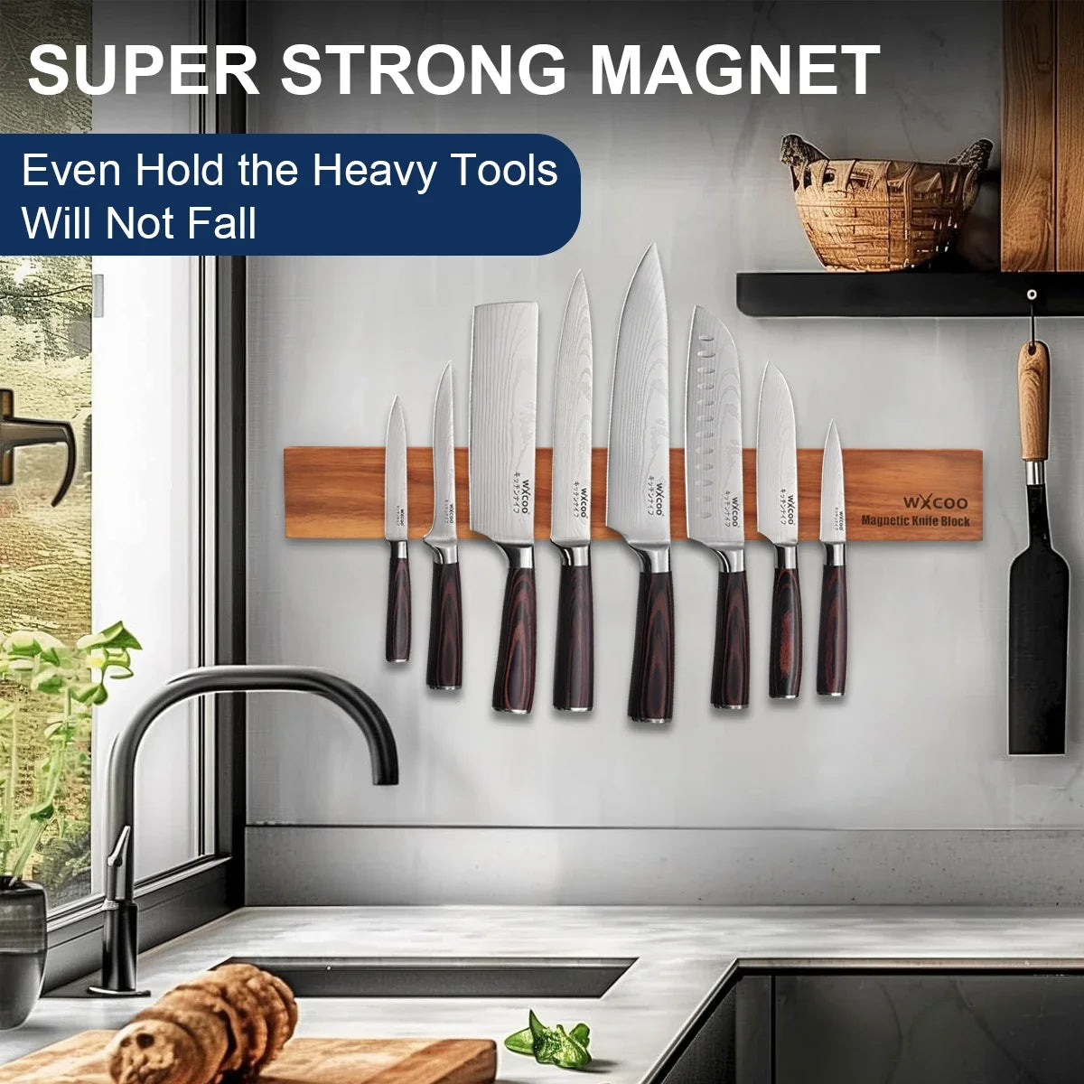 Magnetic Knife Holder Wall Mount Wood Strip For Utensils