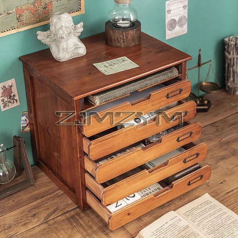 Desktop Organizer Drawer Style Storage Box Office Desk Multi Layer Document Stationery A4 Paper Solid Wood Tabletop Cabinet