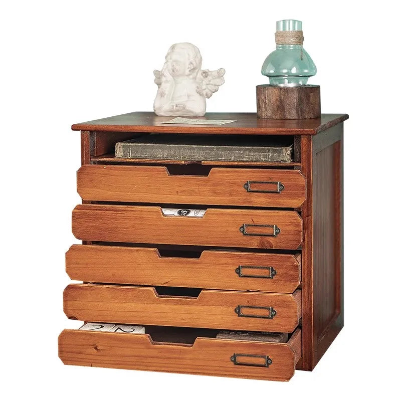 Desktop Organizer Drawer Style Storage Box Office Desk Multi Layer Document Stationery A4 Paper Solid Wood Tabletop Cabinet