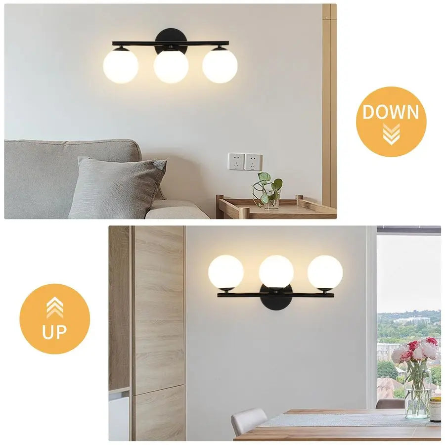 Globe Bathroom Light Fixtures 3Light Vanity Light with Plastic Milk White Globe Shades 11.81 inch Wall Sconce Lighting Over Mirr