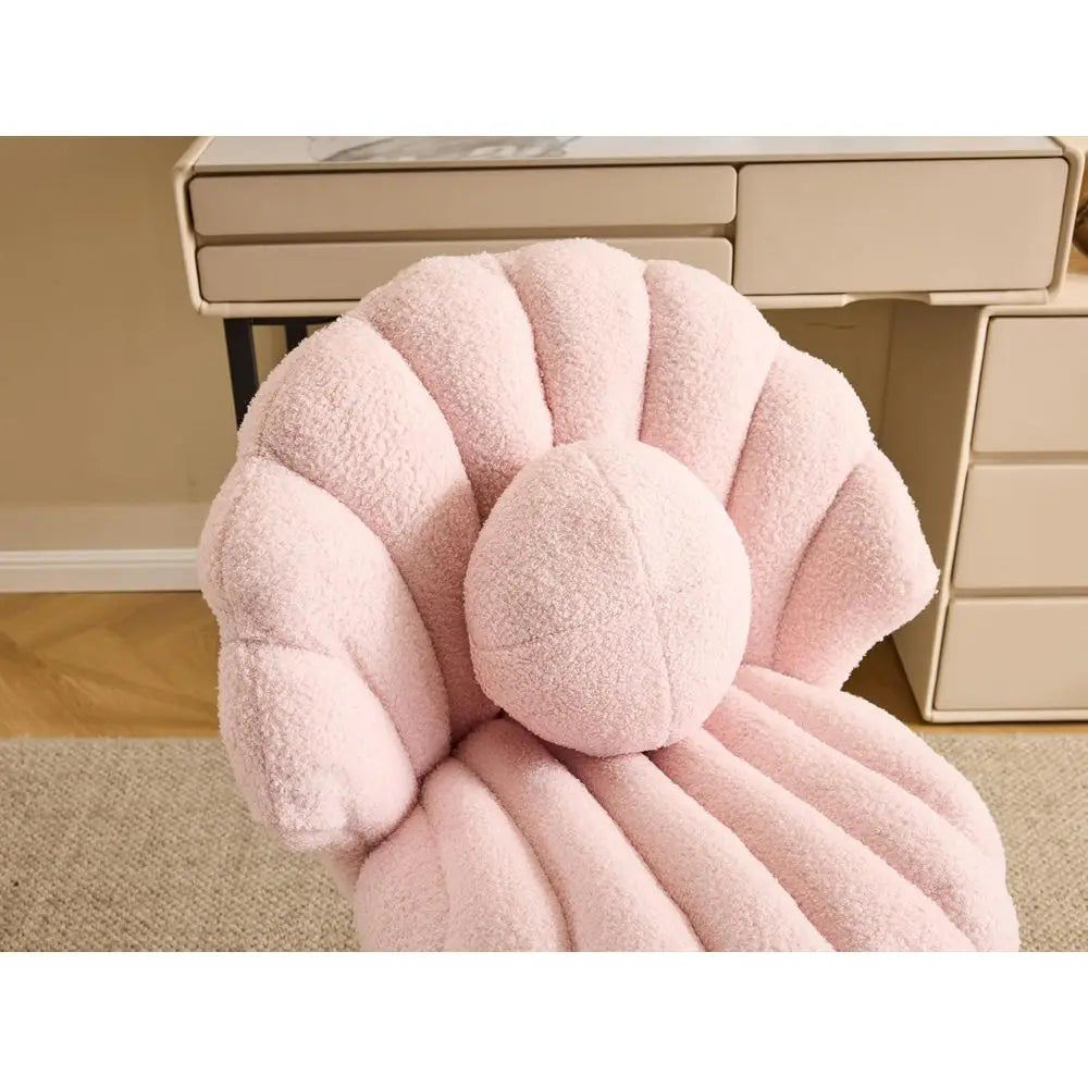 Shell-Inspired Pink & Gold Vanity Chair, Comfortable Accent Seat for Makeup, Office, Dining & More