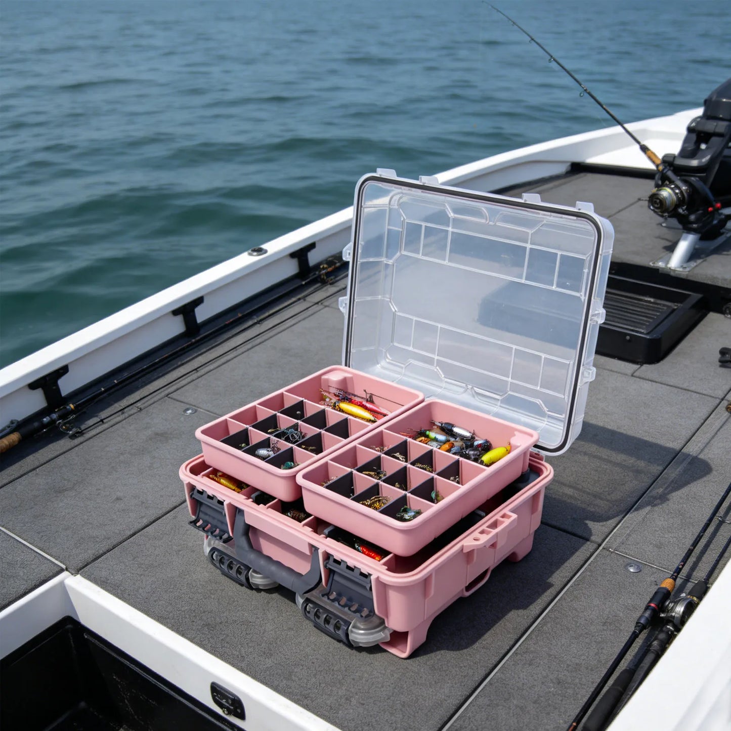 Fishing Tackle Box Small Tackle Storage Box Large Capacity Pink Multi-layer Organizer Removable Slots DIY Tray Portable Lure Bait Hook Line Container Double Lock Secure Thickened PP Waterproof Durable Outdoor Case for Fishing