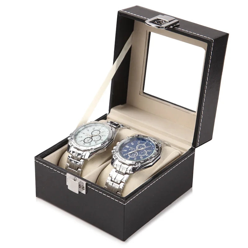 Hot Sale PU Leather Display Storage Collection Organizer Watch Box Case With Glass Top Slot Men Watch Bracket Display Box Gifts