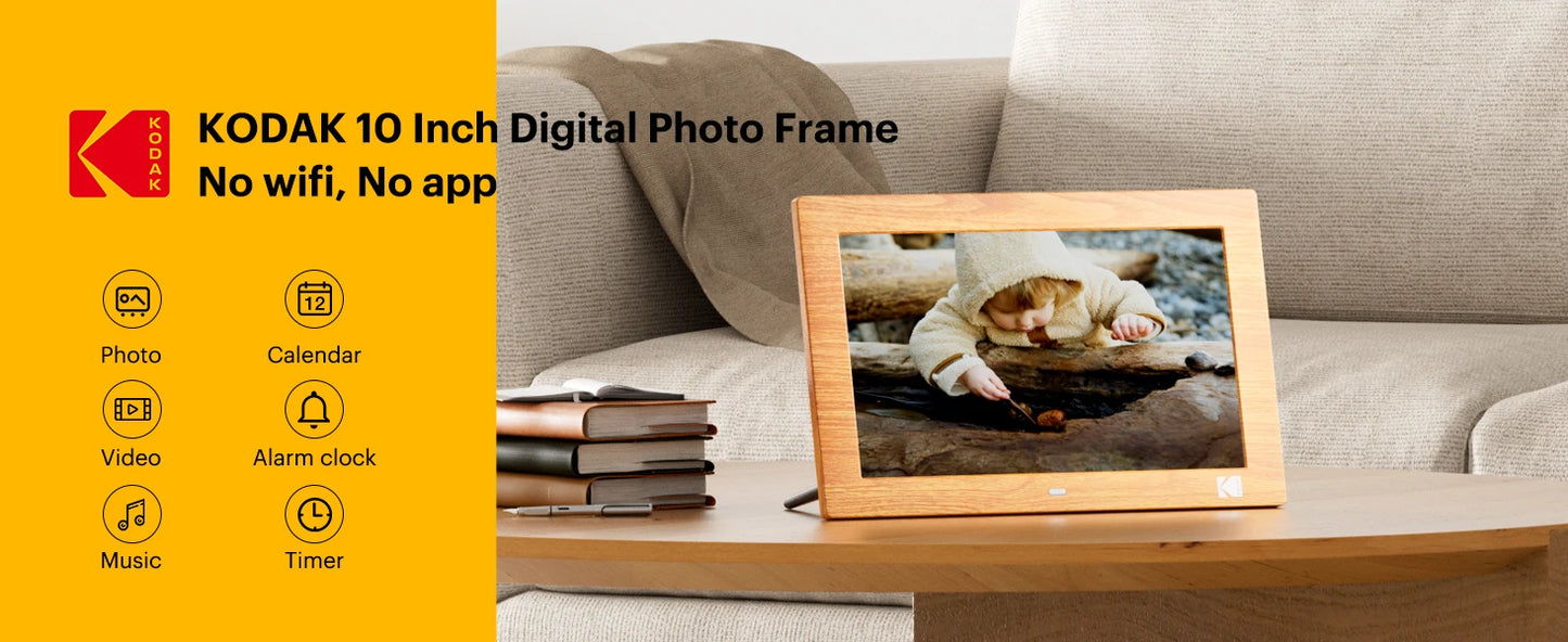 Kodak 10.1 Inch Electronic Picture Frame HD 1280*800 Display with Remote Music Video Player Calendar Clock for Room Decor