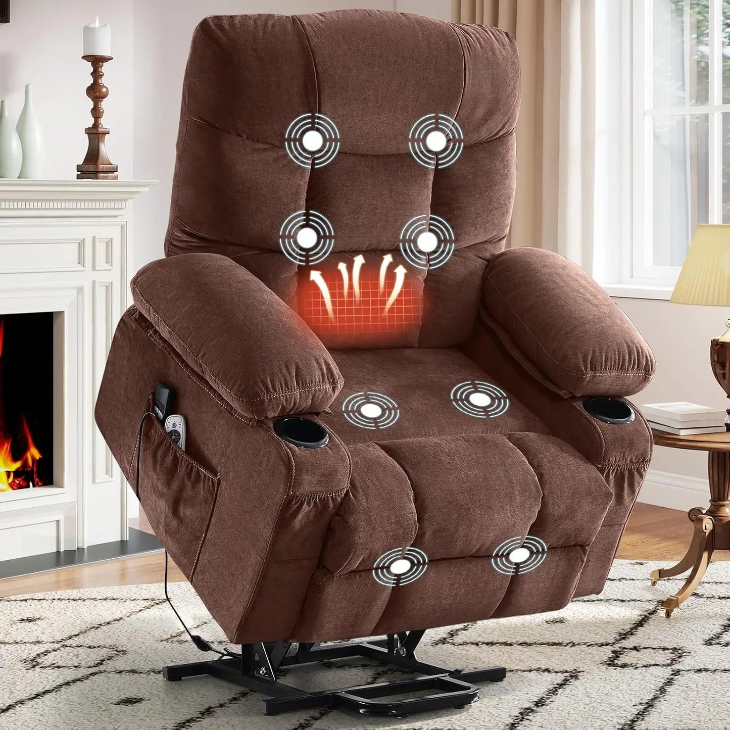 Power Lift Recliner Chair for Elderly with Vibration Massage and Lumbar Heating Electric Recliner Sofa with Cup, Customized