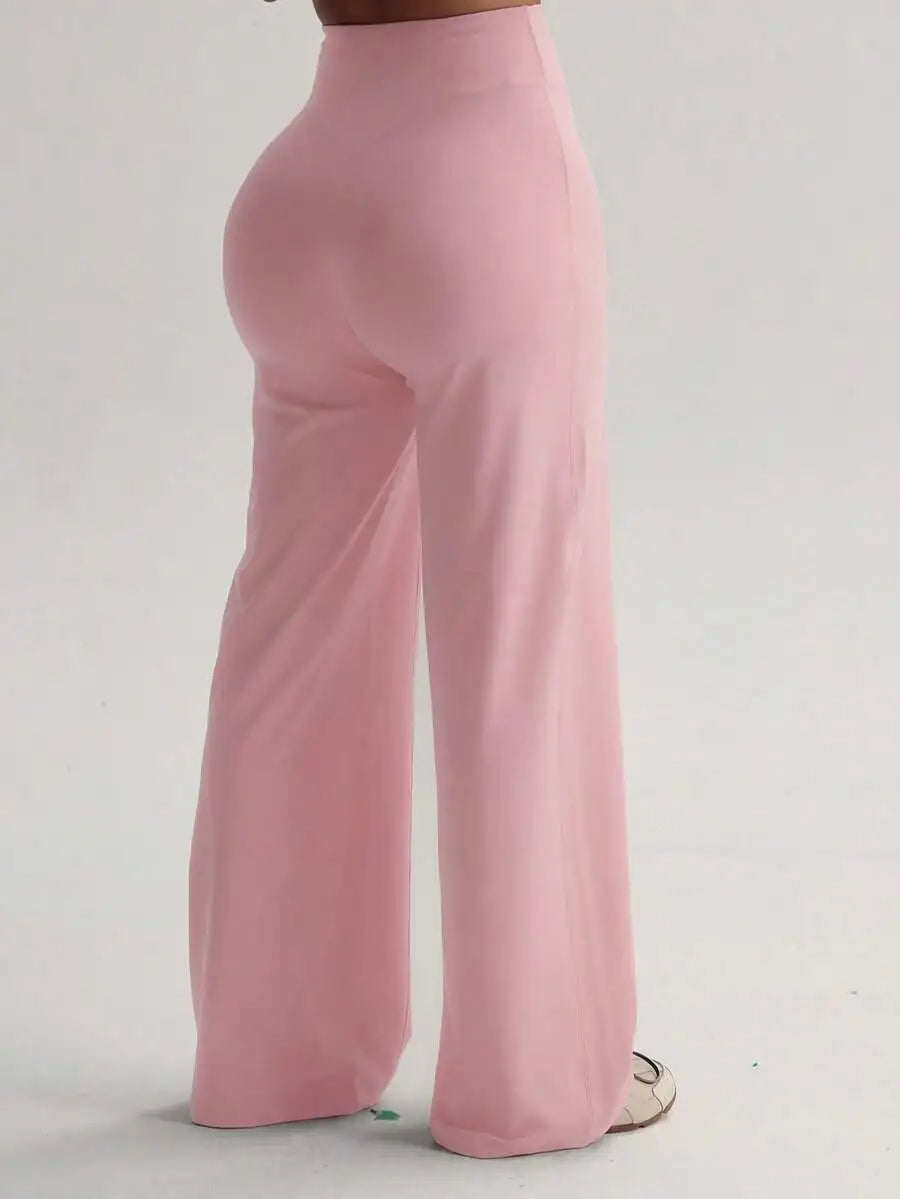 Women's High Waist Wide Leg Pants For Outdoor Exercise, Comfortable Sports Casual Leggings, High Elastic Flare Pants For Commuti
