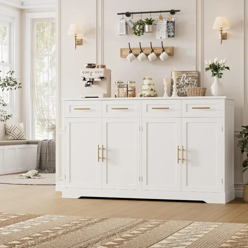 HOSTACK 60" Large Buffet Sideboard with Storage, 36" Tall Kitchen Buffet Storage Cabinet with 4 Drawers, Modern Coffee Bar