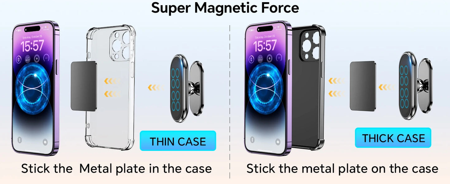 【2-Pack】 Magnetic Phone Holder for car, [ Super Strong Magnet ] [ with 4 Metal Plate ] Cell Phone carmount for iPhone Magnetic [ 360° Rotation ] Universal Dashboard Adhesive Car Magnetic Phone Mount