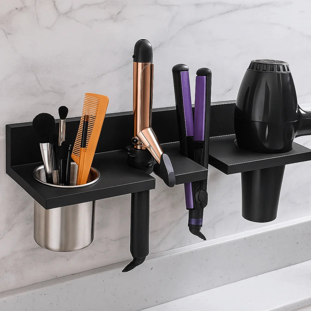 Vintage Wooden Hair Dryer Holder Wall-Mounted Space Saving Hair Straightener Holder Stylish Toilet Blower Holder Curling Irons
