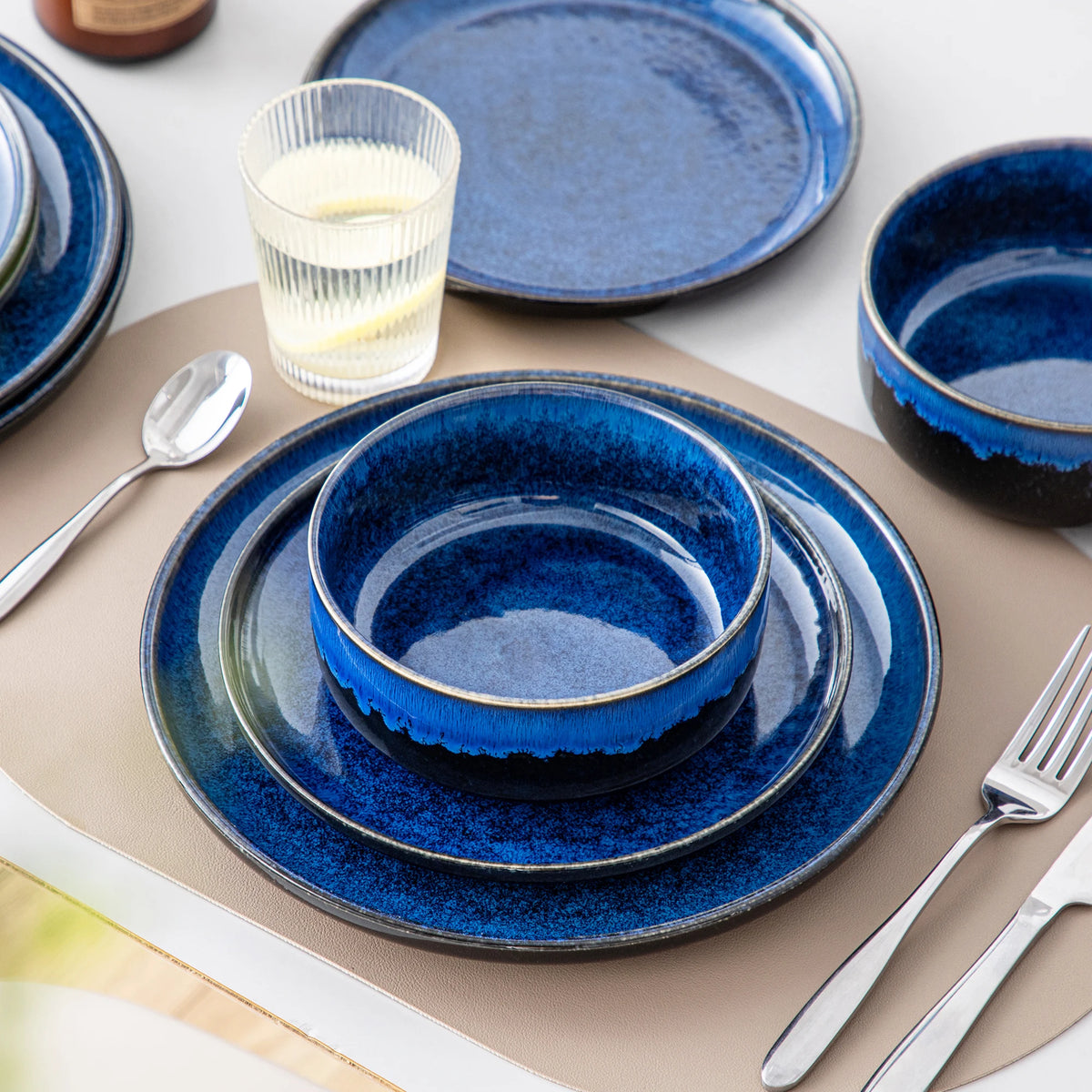 Malacasa Reactive Glaze Stoneware Dinnerware Set For Dining