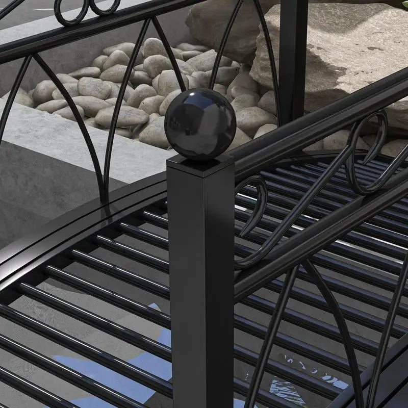Outsunny 3.3' Metal Arch Zen Garden Pond Bridg with Safety Siderails for Stream, Fish Pond, Black