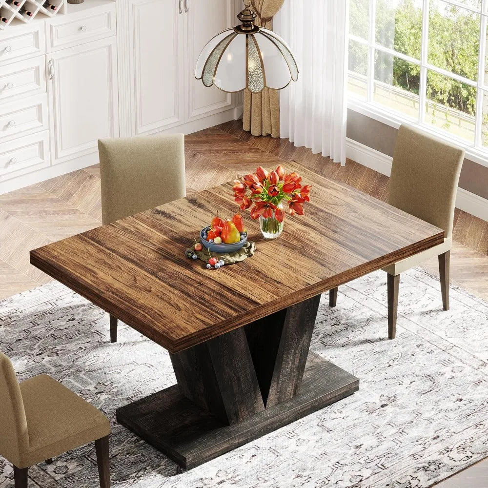 Farmhouse Wood Dining Table With Sturdy Pedestal For Home