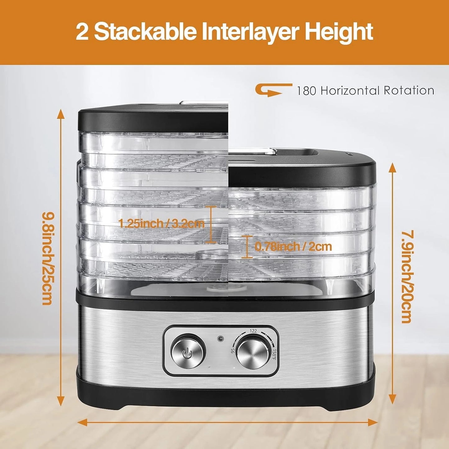 240W Food Dehydrator, Dehydrator for Food and Jerky, Fruits, Herbs, Veggies, 5 BPA-Free Trays Dishwasher Safe