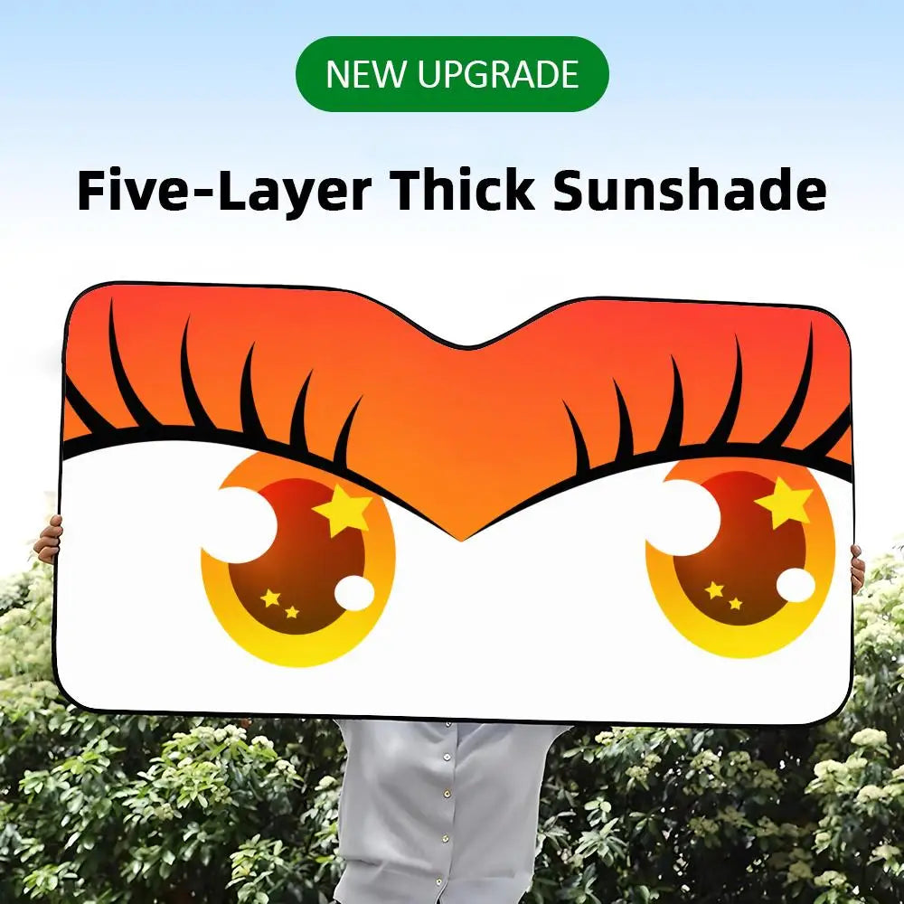 Cartoon Big Eyes Sun Visor Reusable Aluminum Foil UV Protector Heat Car Sunshades Five-Layer Insulation Windshield