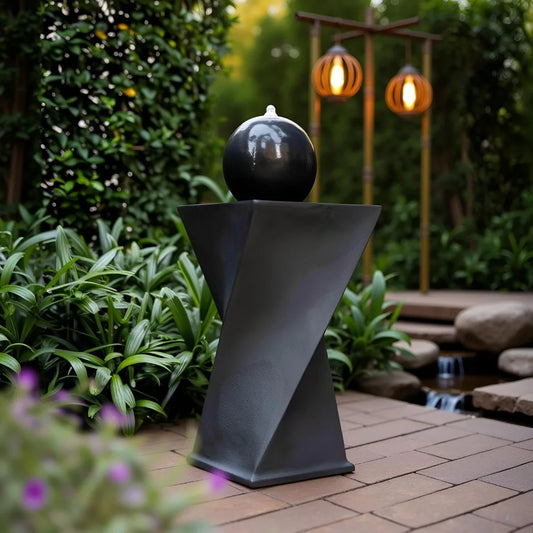 Rotating Curve Design, Modern Zen Water Fountain for Garden, Patio, Indoor Floor Stand
