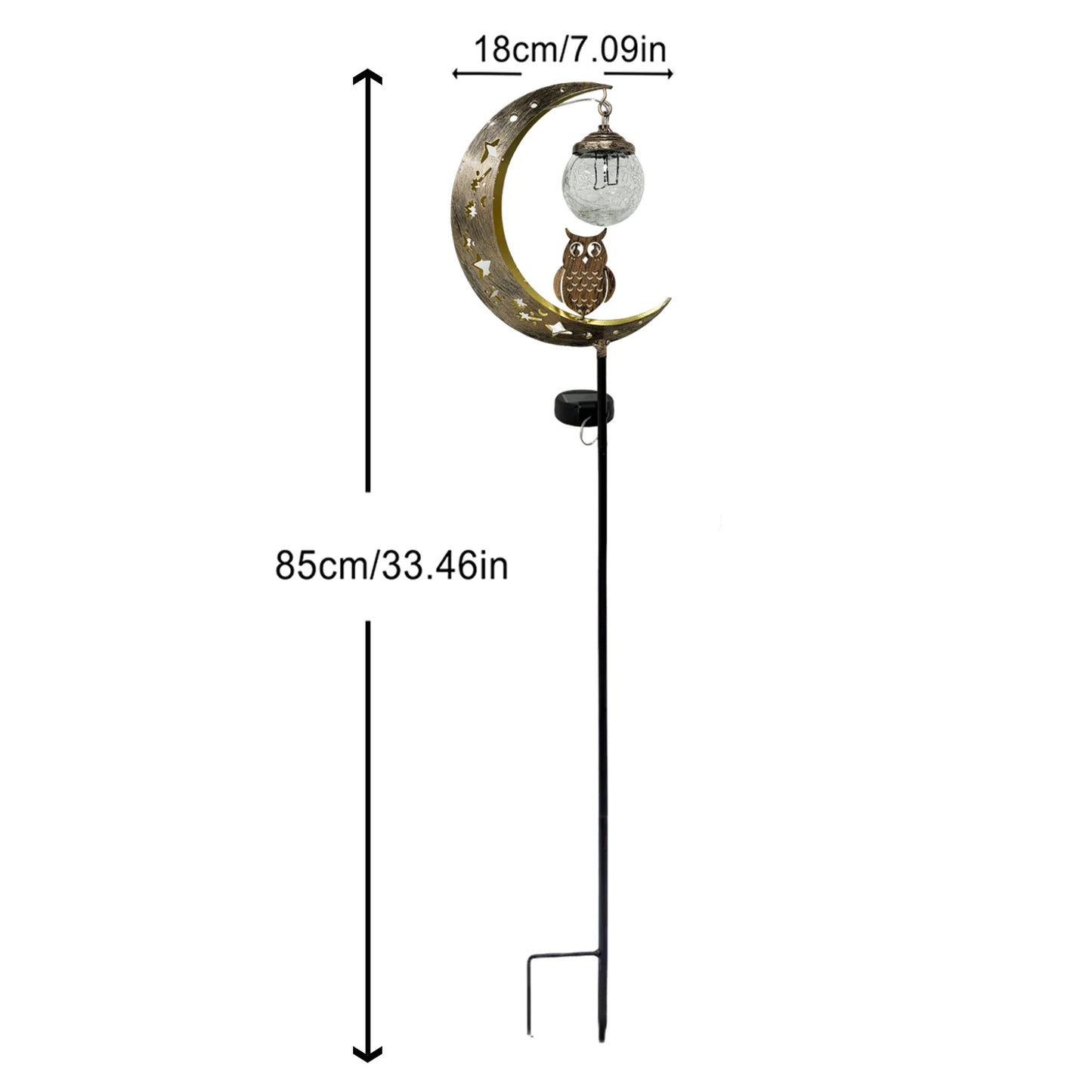 Solar Moon Ground Light With Decorative Owl And Glass